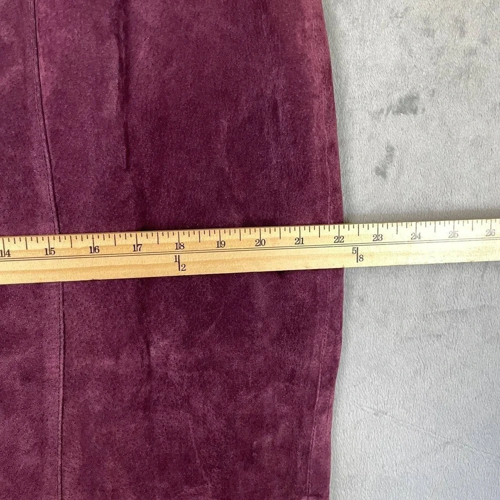 JG Hook Vintage Genuine Suede Leather Burgundy Witchy Whimsigoth Midi Skirt 18
